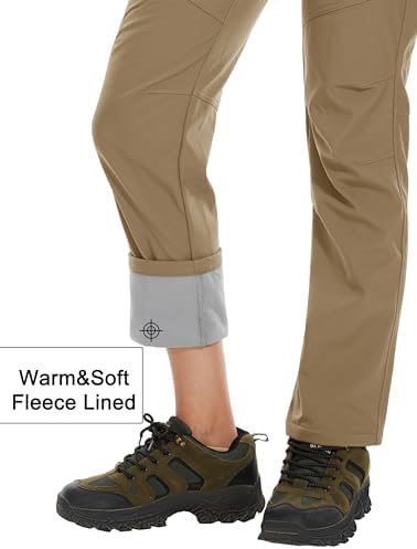 MAGCOMSEN Women's Fleece Lined Waterproof Insulated Snow Ski Pants Winter Warm Hiking Pants Outdoor Softshell