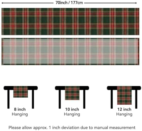 Softalker Christmas Checkered Tartan Table Runner, Green, 13 x 70 Inch-2P