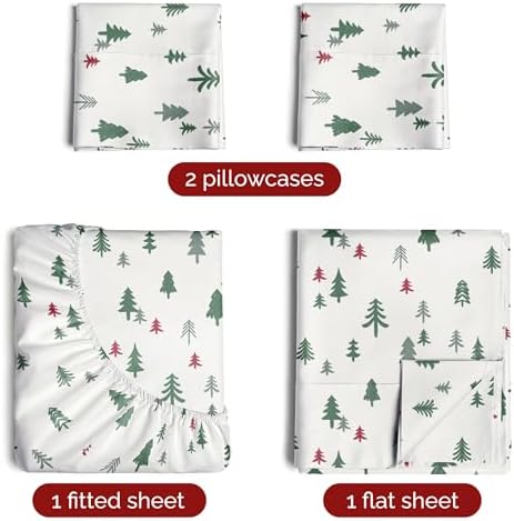 Christmas Sheet Set, Christmas Trees 4, Holiday Xmas Bedding Set - Cal King