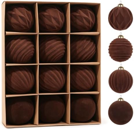 Christmas Ornaments Set Coffee Brown Velvet 3.15 in Decorative Balls