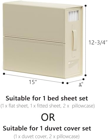 SheetCube Bed Sheet Organizers and Storage 6 Pack, Foldable Linen Closet Organizer with Window and Label, Bedding Folder Storage Box Container for Blanket, Duvet Cover Set, Bed Sheet Set - Beige