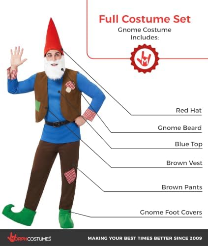 Morph Garden Gnome Costume For Adults, Halloween Costumes for Men