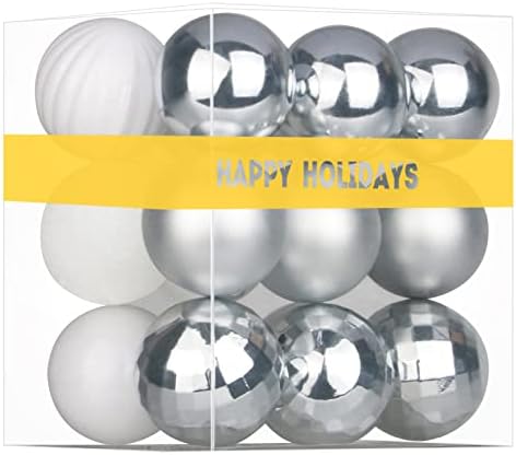White & Silver 1.6" Small Christmas Balls Christmas Tree Decoration Ornaments Shatterproof Hanging Balls for Birthday Halloween Holiday Wedding Decorations Set of 18pcs