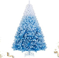 HAPPYGRILL 7 FT Flocked Christmas Tree Blue Hinged Xmas Tree with 1264 Branch Tips & Folding Metal Stand, Artificial Christmas Tree for Home Office Carnival