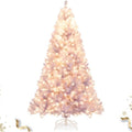 HAPPYGRILL 7.5 FT Pre-lit Tinsel Christmas Tree Artificial Xmas Tree with 550 LED Lights, 8 Modes, 1300 Lavender Purple Branch Tips, Folding Metal Stand, Seasonal Holiday Tree for Home Office Party