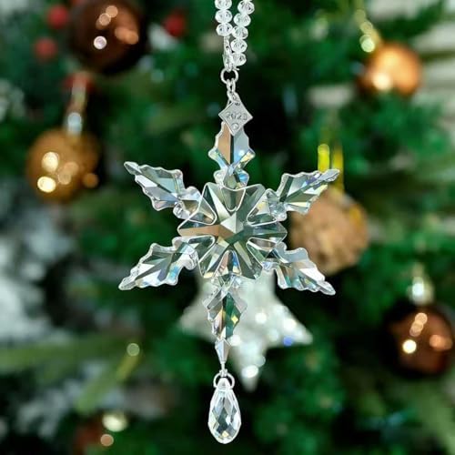 2026Annual Christmas Ornaments Crystal Snowflake Star - Christmas Tree Ornaments Pendant Sun Catcher Home Hanging Decor (2026 White Crystal 2 Layers)