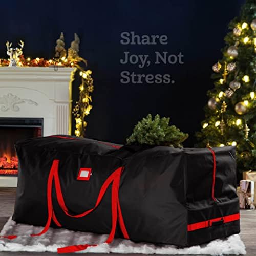 ZOBER 600D Oxford Fabric Rolling Christmas Tree Storage Bag - Fits 7.5 Ft Artificial Trees - Waterproof Christmas Tree Bag For Storage Box For Xmas, Durable Handles and Wheels - Card Slot - Black