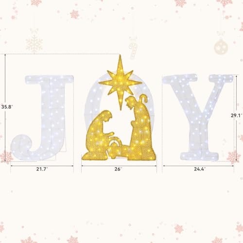 Christmas Lighted Joy Sign Decoration with Timer&Remote Control(White/Gold)