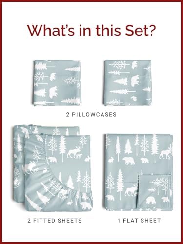 Christmas Sheet Set, Woodlands, Holiday Xmas Bedding Set - Split King Size