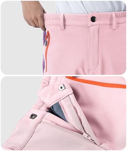 Boys Snow Pants Kids Fleece Lined Thermal Winter Hiking Pants Waterproof Softshell Elastic Waist Outdoor Cold Weather
