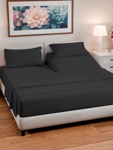 Flex Top Split Head King 4 Piece Sheet Set - Ultra-Soft, Breathable - Black