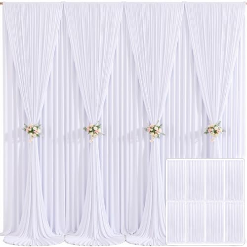 8 Panels White Backdrop Curtain for Parties Wedding Wrinkle Free White Photo Curtains Backdrops Drapes Fabric Decoration for Baby Shower Birthday Party 40ft(W) x 10ft(H)