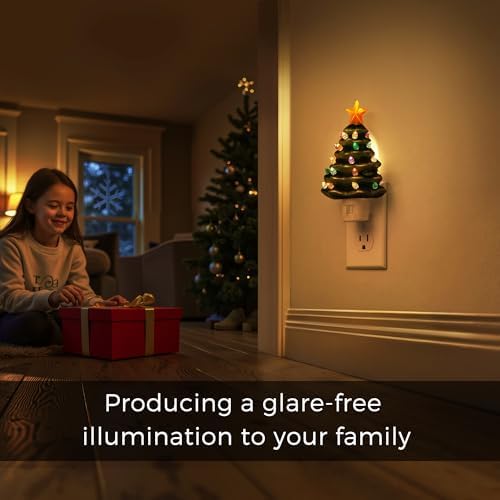 L LOHAS LED Christmas Tree Night Light, Ceramic Night Lights for Kids