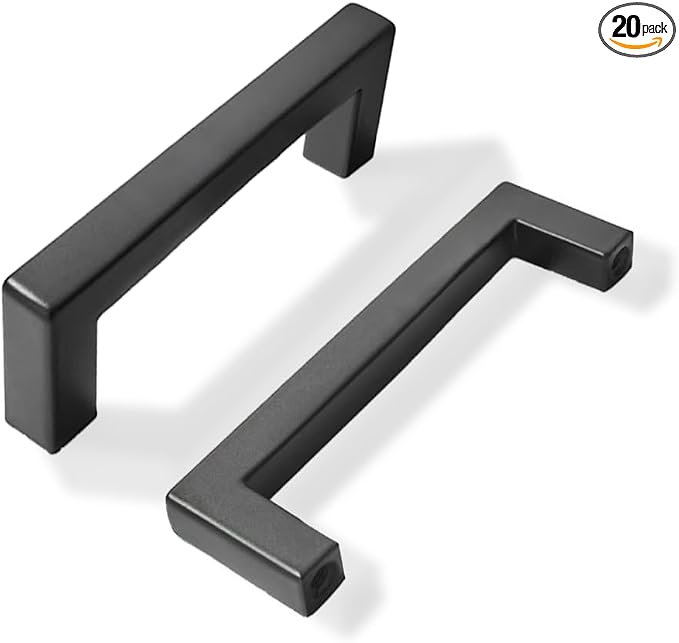 khtumeware 20 Pack 3 inch Center to Center Solid Black Cabinet Pulls Square Bar Drawer Handles Cabinet Handles Matte Black Drawer Pulls Kitchen Cabinet Hardware