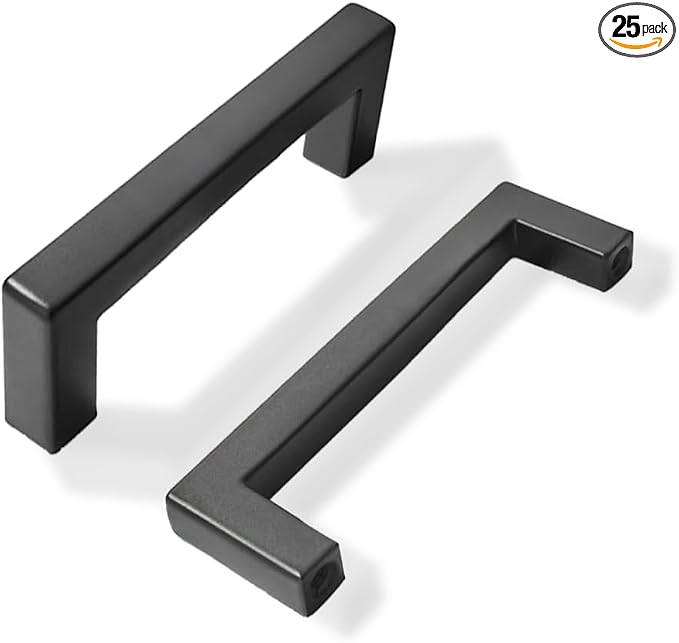 khtumeware 25 Pack 2-1/2 inch Center to Center Solid Black Cabinet Pulls Square Bar Drawer Handles Cabinet Handles Matte Black Drawer Pulls Kitchen Cabinet Hardware
