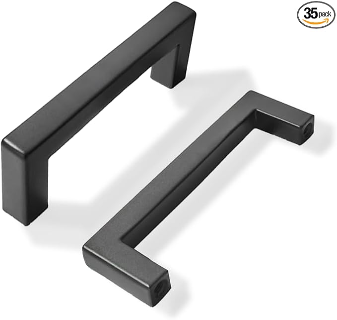 khtumeware 35 Pack 3 inch Center to Center Solid Black Cabinet Pulls Square Bar Drawer Handles Cabinet Handles Matte Black Drawer Pulls Kitchen Cabinet Hardware