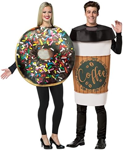 Rasta Imposta Dunk It Coffee 2 Go Cup and Get Real Chocolate Donut, Couples Costume, Funny Food Costume Set for Adults, Breakfast Pair Outfit for Halloween Parties and Events