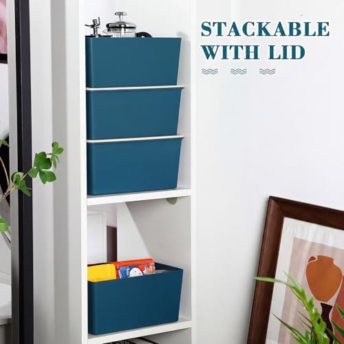 Menkxi 4 Pcs Storage Bins with Lids, Blue, Large