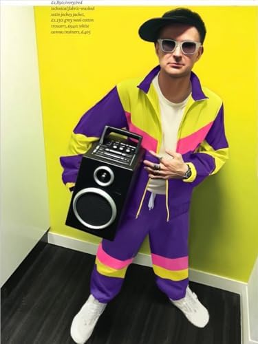 UOUA 80s Outfit for Men 90s Costumes 2 Piece Long Sleeve Track Suit Set