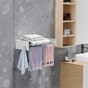 ZMBESUP Upgrade Small Wall Mounted Drying Rack with 4 Hooks, 23.6" Compact Foldable Laundry Rack for Apartment, Space Saving Collapsible Design, Includes Template for Small Bathroom & Balcony (White)