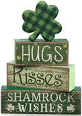 Lineshading 4 Pcs Shamrock Wooden Block Signs for Tiered Tray Home Decor