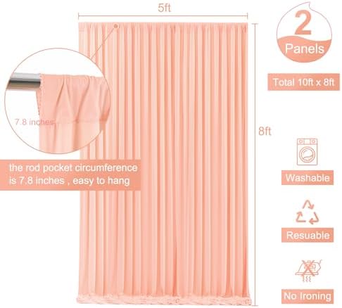 Peach Backdrop Curtain for Parties Baby Shower Wrinkle Free Peach Photo Curtains Backdrop Drapes Fabric Decoration for Wedding Birthday Party 5ft x 8ft,2 Panels