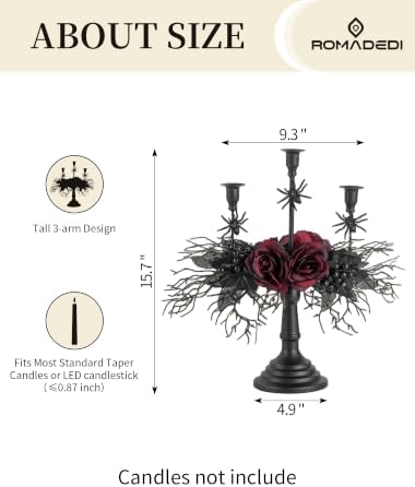 Romadedi Black Halloween Candelabra, Gothic Candlestick Holder, 15.7 in