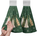 Green Christmas Hanging Dish Towels Xmas Tree Kitchen Towels with Hanging Loop Winter Holiday Hand Tie Towels Soft Absorbent Bath Towel for Bathroom Farmhouse Decor Set of 2