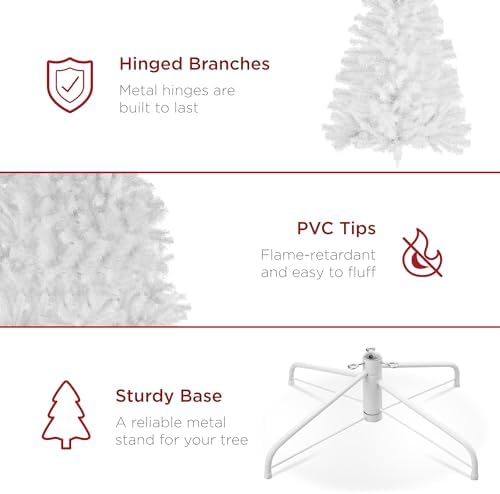 Best Choice Products Artificial Christmas Tree, 6ft Premium Pre-Lit Realistic Spruce Holiday Décor w/Dense Branches, Metal Base - White Spruce