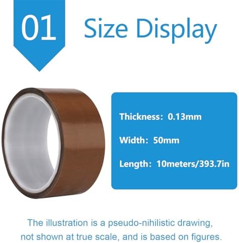 PTFE Heat Resistant Tape Self-Adhesive PTFE Teflon Fabric Tape Suitable for Component Repair, Thickness 0.13Mm,Width：50mm
