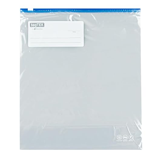 Restaurantware-Bag Tek 2 Gallon Freezer Slider Bags, 25 Disposable Zipper Pouch Bags - Slide Zipper, Expandable Bottom, Clear Plastic Freezer Bag, With Write-On-Label, For Food Storage