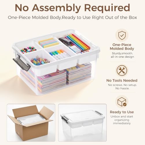 Citylife 17QT Clear Craft Organizers and Storage Box with Removable Tray