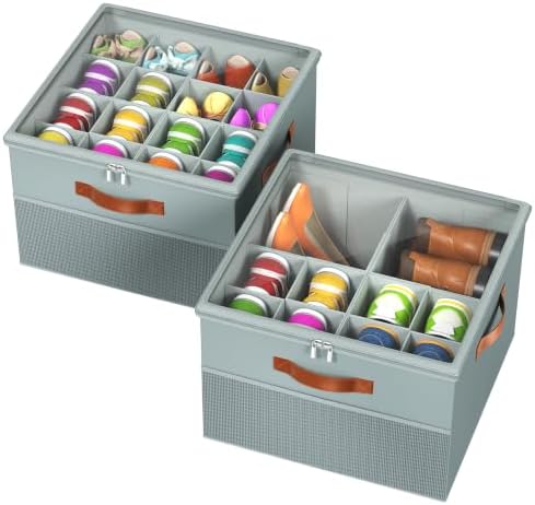 Shoe Organizer for Closet,2 Pack Foldable Shoe Storage Organizer Box Bin with Adjustable Dividers and Clear Cover, Fits up to 16-32 Pairs（Grey）