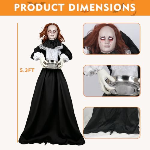 TW SHINE 5.3FT Halloween Animatronics Standing Maid Decorations Outdoor