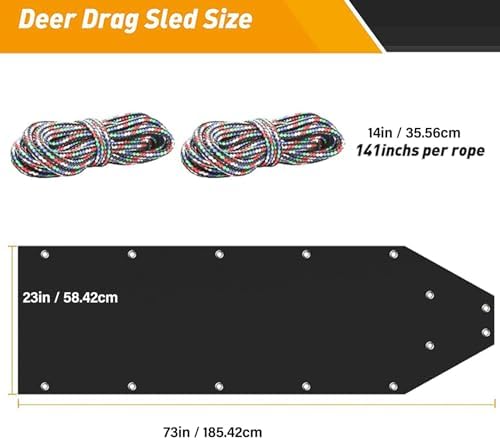 Deer Drag Sled, Multi Purpose Utility Sled with 2 Ropes for Hauling Ice Fishing Supplies, Fire Wood, Fishing Gear and Accessories