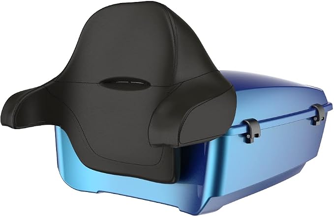 Advanblack Road Glide Tour Trunk Pack Daytona Blue King Tour Trunk Pack Luggage +Wrap-Around Backrest Pad for '97-'25 Harley Touring Road King Street Glide Electra Glide CVO models