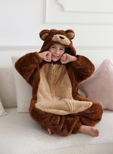 Animal Onesie Pajamas for Kids, Soft Flannel Halloween Cosplay Costume for Boys Girls