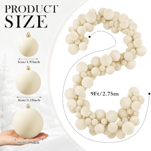 Thiccywoov 9 ft Velvet Christmas Ball Garland Ornament, Cream White