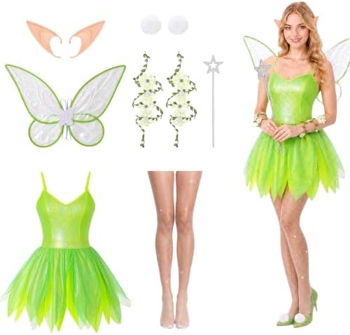 Green Fairy Costume Set for Women Halloween Party Cosplay