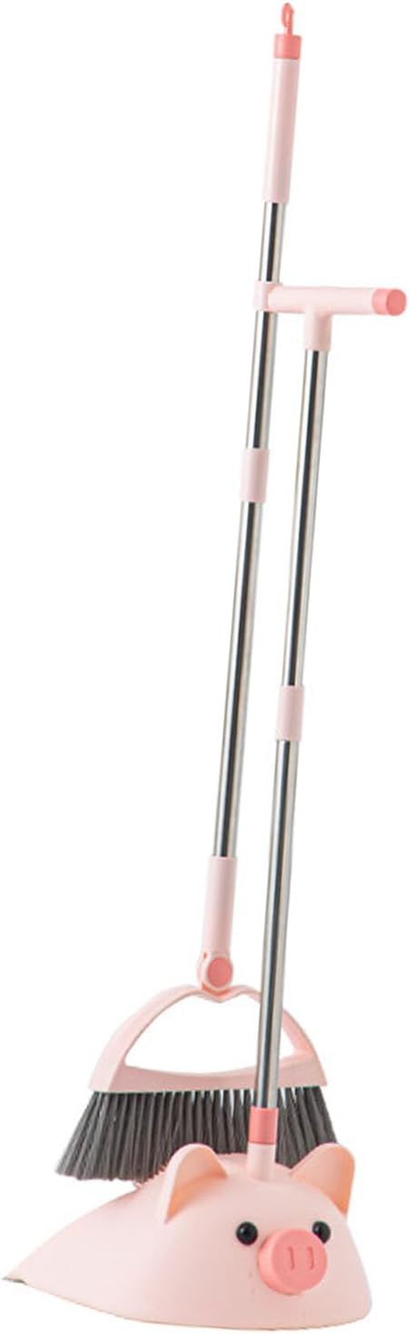 Cute Pig Broom and Dustpan Set, Self-Cleaning with Dustpan Teeth, Indoor&Outdoor Sweeping, Ideal for Dog Cat Pets Home Use, Stand Up Broom and Dustpan