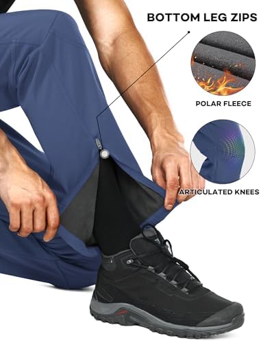 Stlight Mens Snow Ski Water Repellent Softshell Pants for Winter Hiking Fleece Lined Bottom Leg Zipper with 6 Zip Pockets