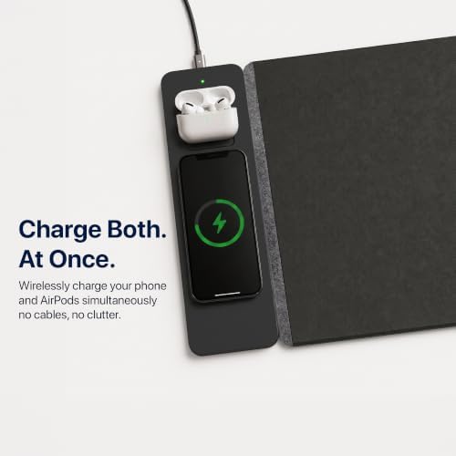 Wireless Charging Mouse Pad & Desk Mat with Detachable MagSafe-Compatible Qi Charger – Charges Phone + Earbuds, XL Vegan Leather Office Desk Pad with Hidden Storage, 30.7" x 14.6"