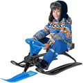 Snow Racer Sled for Kids, Ski Sled Slider Board with Steering Wheel, Soft and Large PU Seat, Twin Brakes for Children Aged 3-15 Years Old & Adults