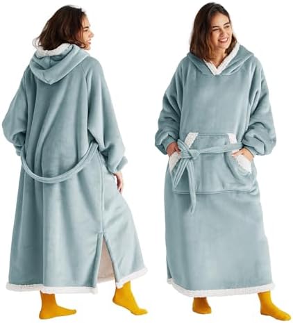 Bedsure Wearable Blanket Hoodie, Cozy Long Hooded Blanket Sweatshirt as Mothers Day Hoodie Gifts for Mom Women, Small, Light Green
