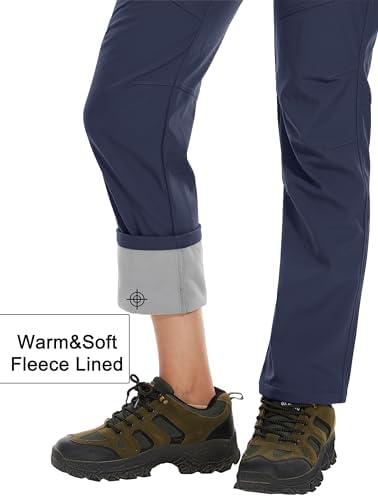 MAGCOMSEN Women's Fleece Lined Waterproof Insulated Snow Ski Pants Winter Warm Hiking Pants Outdoor Softshell