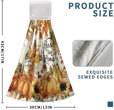 Fall Pumpkin Hanging Kitchen Towels Autumn Sunflower Maple Leaf Harvest Hand Towels with Hanging Loop Thanksgiving Washcloth Absorbent Hanging Dish Towels for Bathroom Set of 2