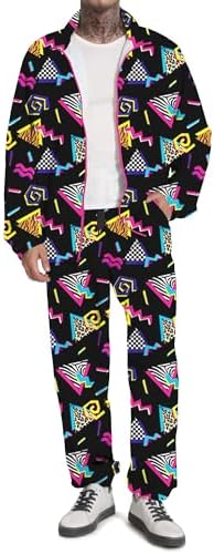 UOUA 80s Outfit for Men 90s Costumes 2 Piece Long Sleeve Track Suit Set