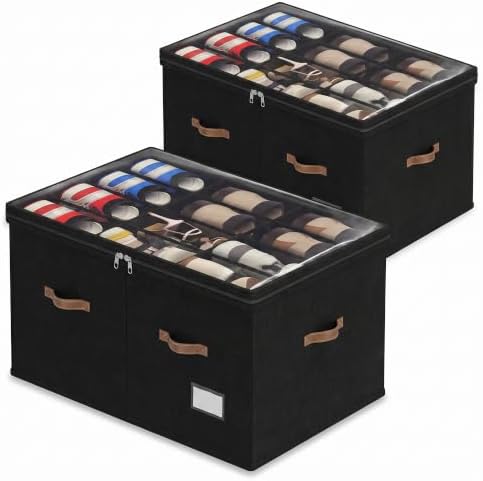 Shoe Organizer for Closet, 2 Pack Shoe Storage Bins Foldable Shoe Storage Box Containers with Clear Cover and Sturdy Handles, Shoe Rack for Closet Storage for Sneakers Heels Slippers, Fit 12-24 Pairs