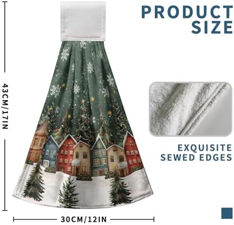 Christmas Hanging Hand Towels Xmas Wonderland Forest House Dish Towel with Hanging Loops Winter Rustic Farmhouse Kitchen Tie Towel Soft Absorbent Fingertip Bath Tie Towel for Bathroom Set of 2
