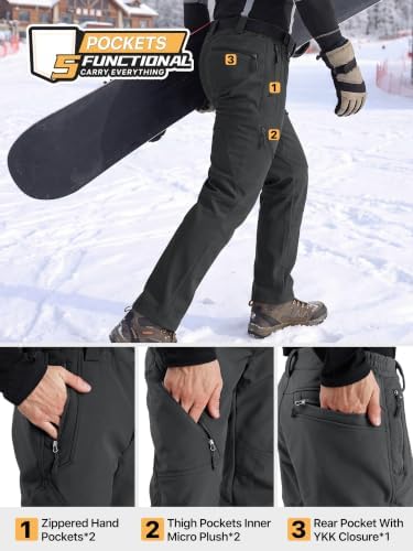 FREE SOLDIER Men's Fleece Lined Pants Softshell Snow Ski Pants